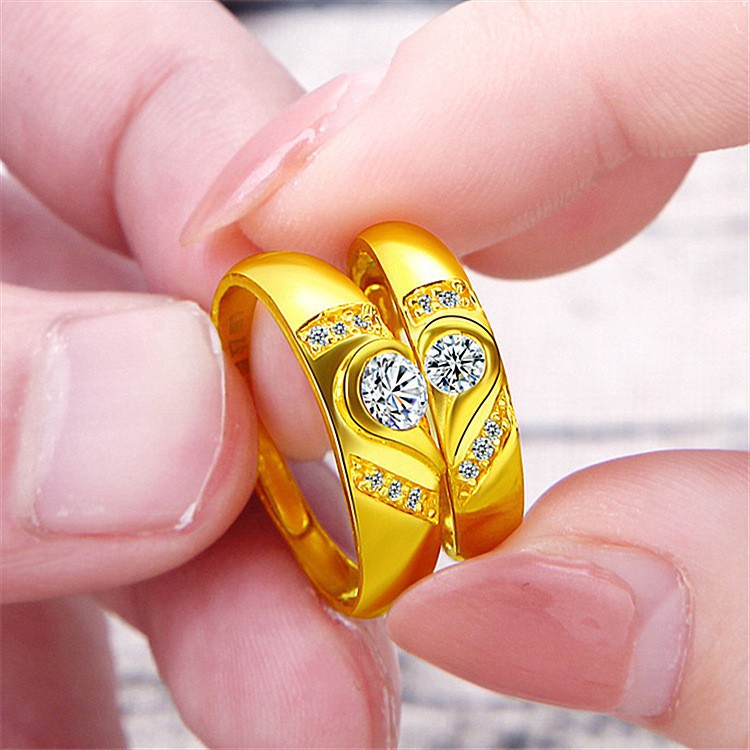 weiweijewelry/Nhẫn đính hôn cặp đôi Nhẫn thời trang hình trái tim mạ vàng 24k