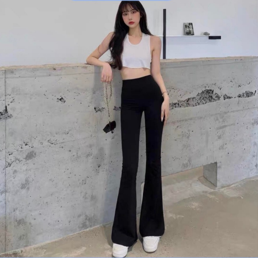 Quần legging ống loe cạp cao dáng dài chất cottong co dãn thoải mái QN612