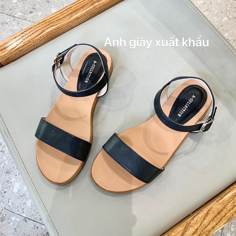 SD22 -  Dép nữ , Sandal đế bằng quai ngang da lì nhẹ êm quai mềm VNXK( ảnh thật , kèm video)