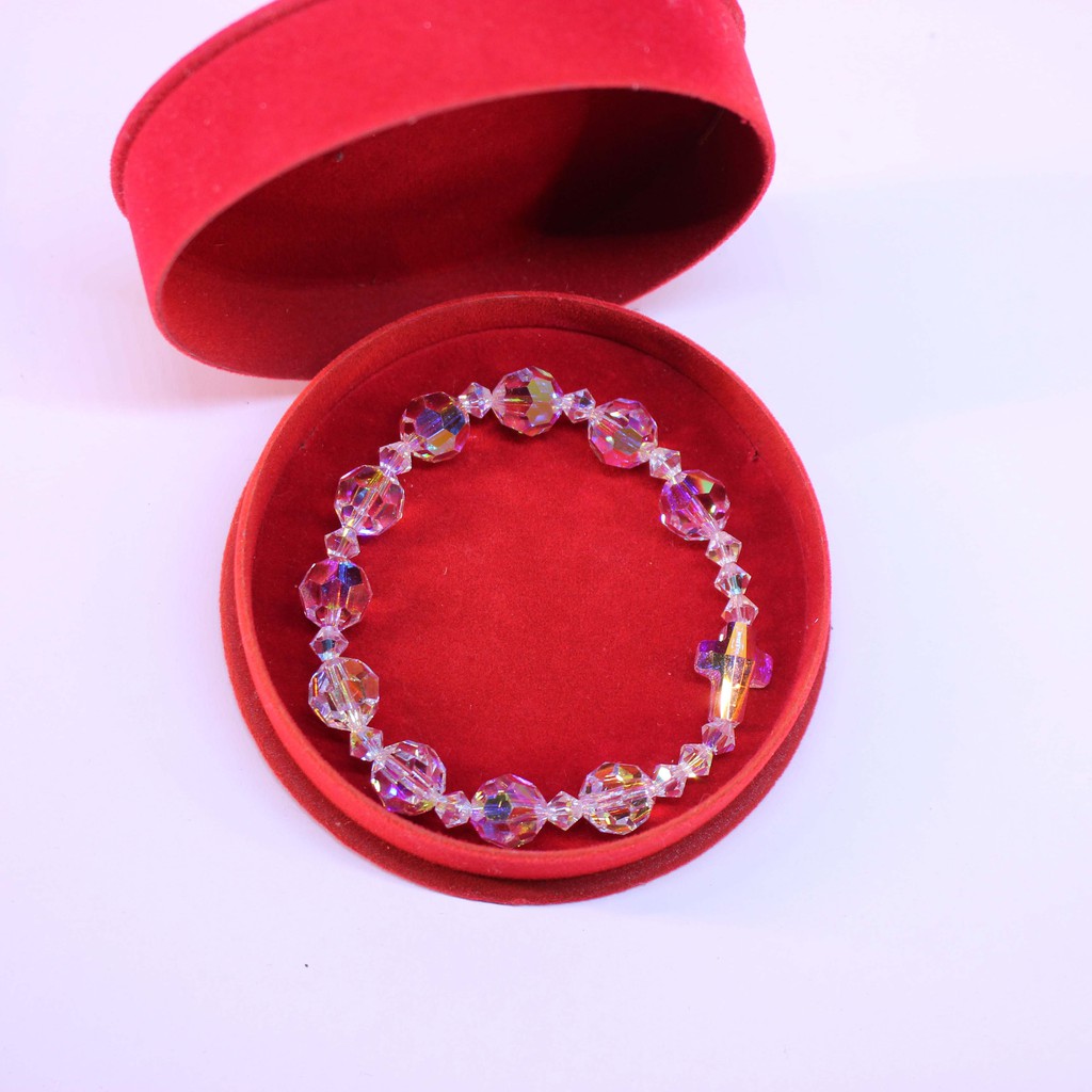 Vòng tay chuỗi mân côi pha lê Áo Swarovski cao cấp hạt tròn giác cạnh 10ly