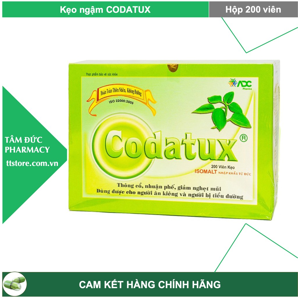 Kẹo CODATUX - CODATUX EXTRA [Hộp 200 viên] - Kẹo ngậm ấm bụng, giảm cảm lạnh, hết ho