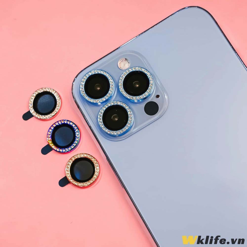 Viền Bảo Vệ Camera KUZOOM Diamond Premium Crystal Có Khung Hỗ Trợ Dán 13 Mini / 13 Pro Max