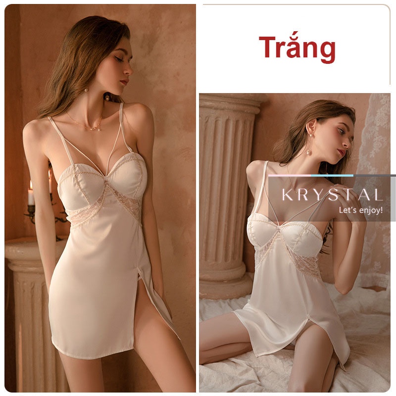 Váy lụa satin xẻ đùi KRYSTAL NKS007