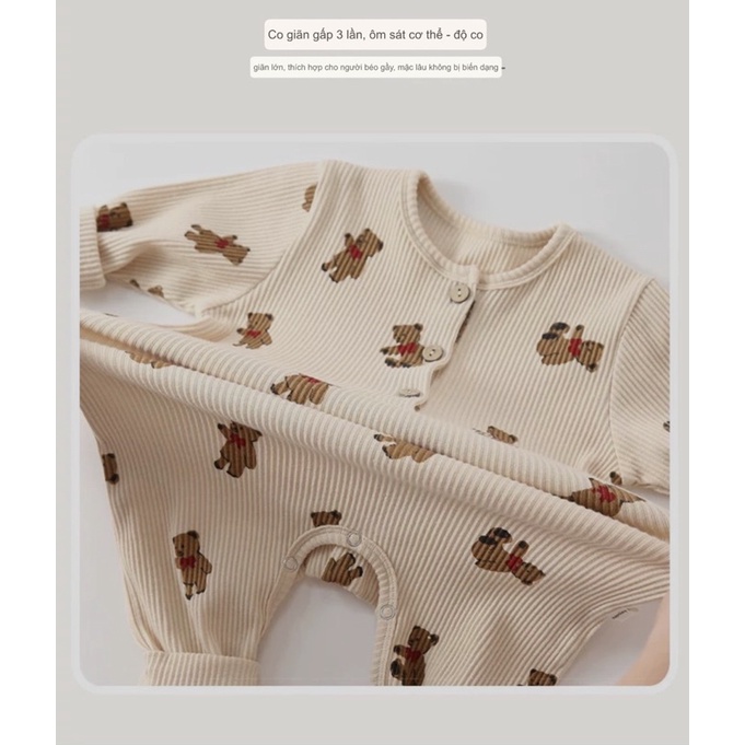 Bodysuit Dài Tay Kèm Mũ Cotton Sơ Sinh Quảng Châu Cao Cấp Cho Bé 0-12 Tháng Tuổi. Style Gấu Hàn Quốc Cực Đẹp Mẫu Mới