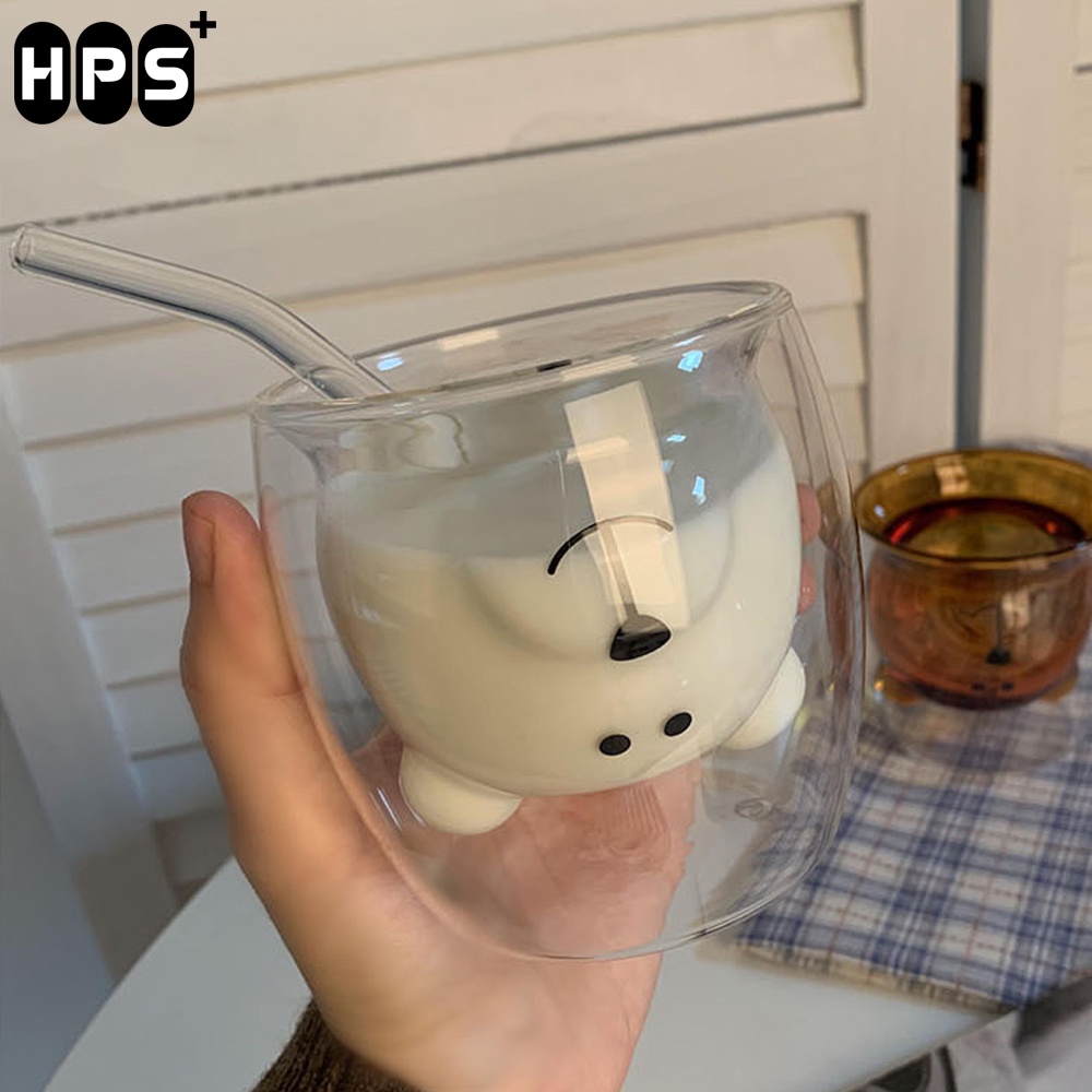 Ly thủy tinh, cốc thủy tinh hình gấu cute, ly thủy tinh 2 lớp chống nóng 250ml