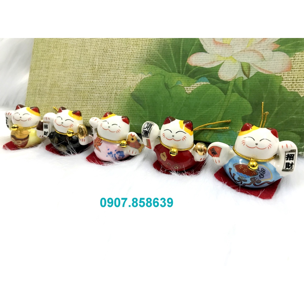 Bộ tượng mèo sứ thần tài maneki neko ( mèo ngồi )