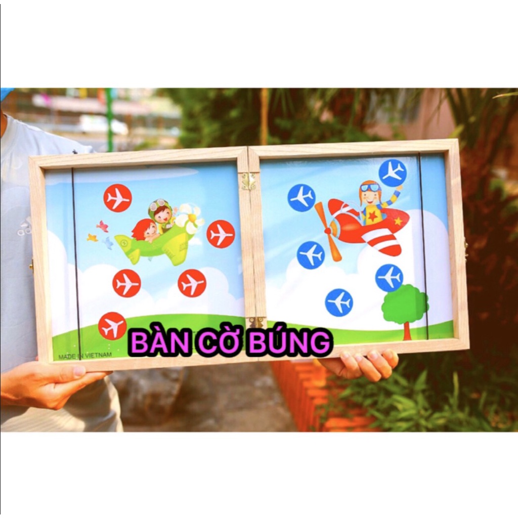 Đồ chơi gỗ bộ bàn cờ đa năng 3 trong 1 gồm cờ búng, cờ caro, cờ cá ngựa
