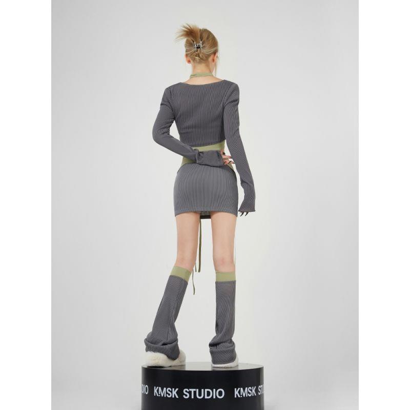 Áo Lửng Tay Dài Buộc Dây Phối Chân Váy Ngắn Màu Sắc Gợi Cảm Thời Trang Mùa Thu Phong Cách Mới