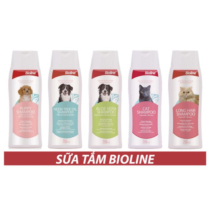 Sữa tắm dưỡng da lông Bioline cho chó mèo - 250ml, Dưỡng lông Siêu mượt Thơm lâu Khử mùi