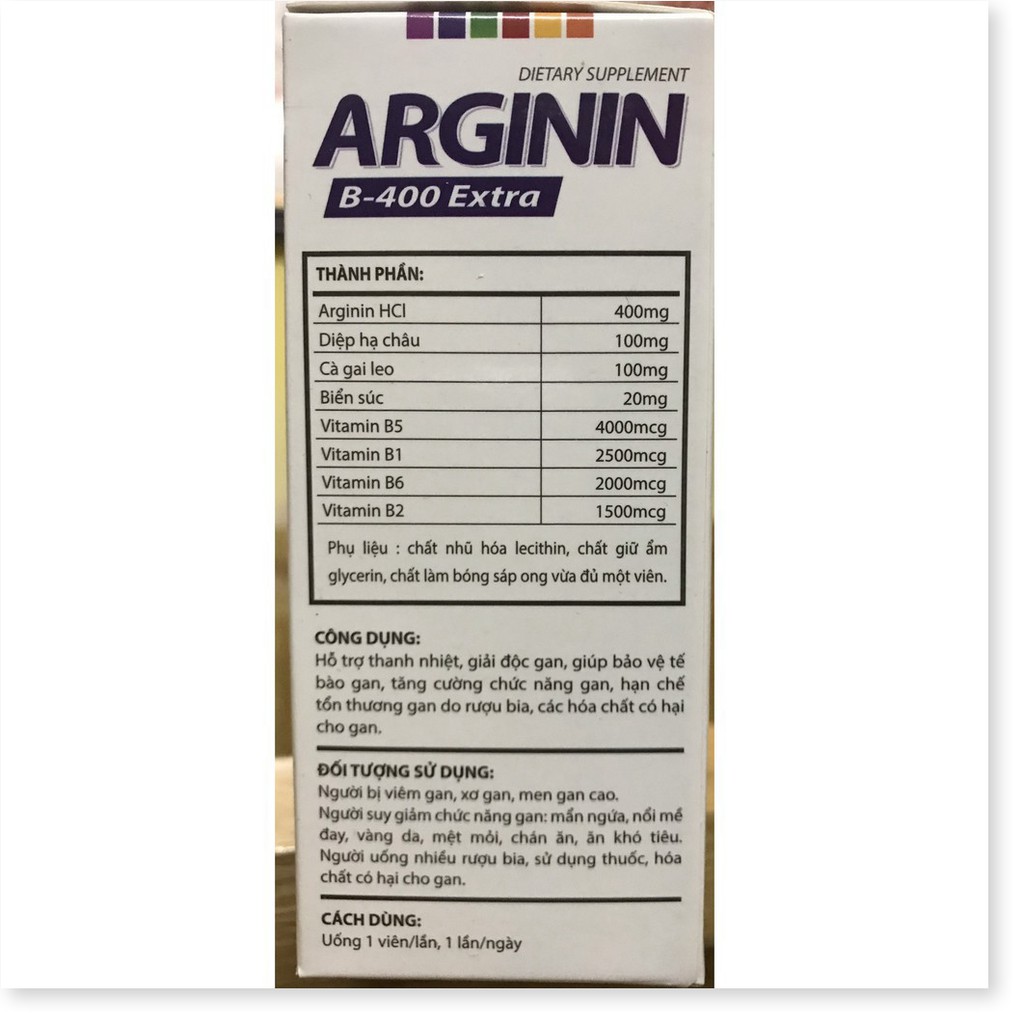 ARGININ B-400 EXTRA - Mát gan, bảo vệ và phục hồi chức năng gan do rượu bia thuốc lá