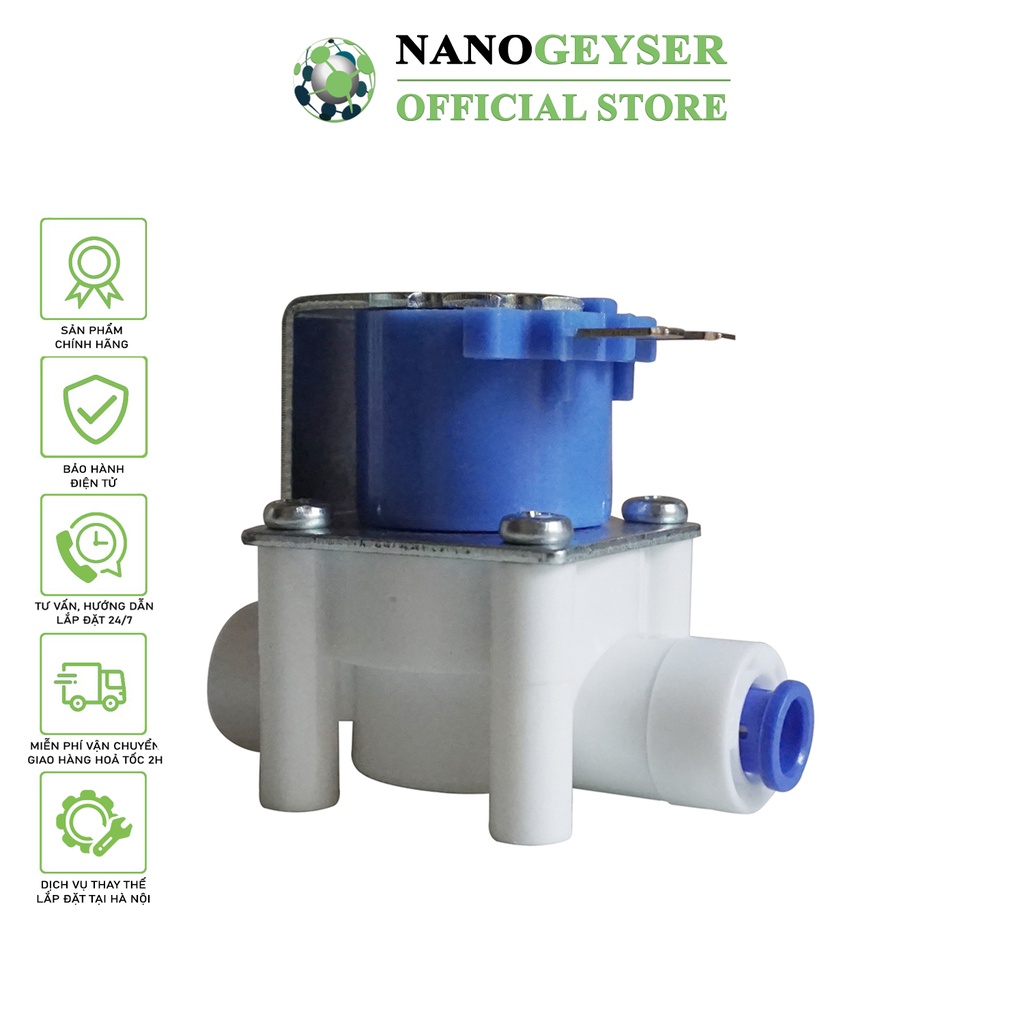 Van điện từ máy lọc nước Nano Geyser, Đầu nối nhanh, Bảo hành chính hãng 2 năm