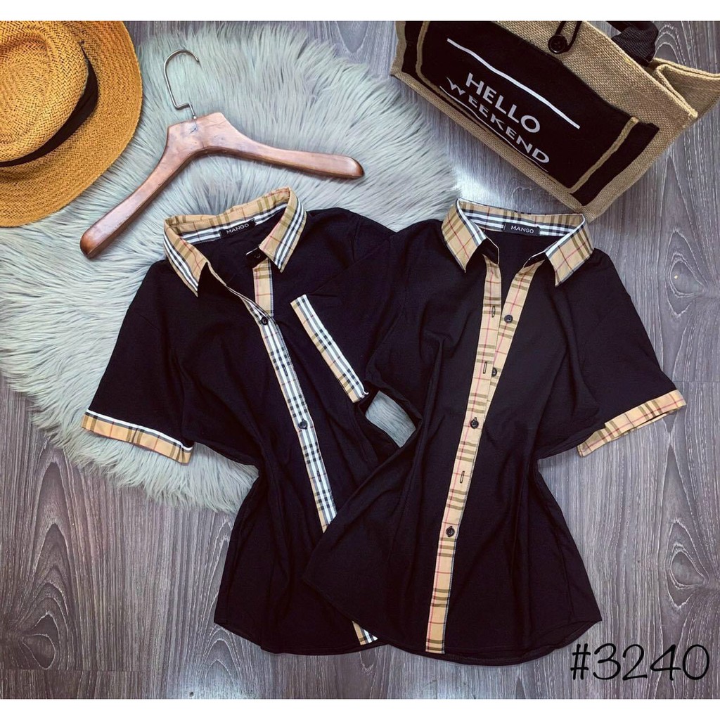áo kiểu sơ mi viền sọc carro xinh sang chảnh