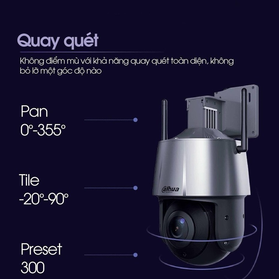Camera Ip WiFi PTZ 2.0Mp Dahua DH-SD3A200-GNP-W-PV, Xoay 360, Đàm Thoại 2 Chiều, Chống Sét 2KV - Hàng Chính Hãng
