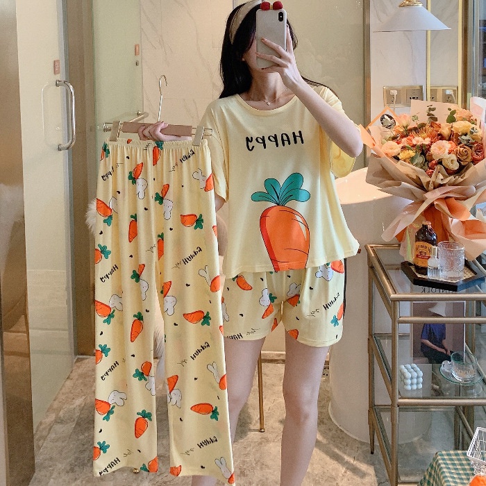 Bộ Đồ Ngủ Gồm Áo Thun Tay Ngắn + Quần Short Thời Trang Dành Cho Nữ | BigBuy360 - bigbuy360.vn