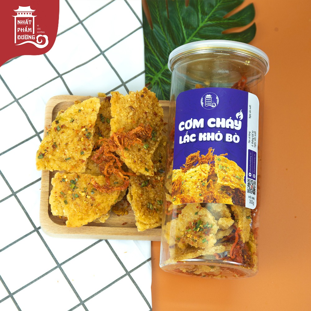 Cơm cháy khô bò Nhất Phẩm Đường 300g đồ ăn vặt cơm cháy mắm hành lắc thịt bò khô | BigBuy360 - bigbuy360.vn
