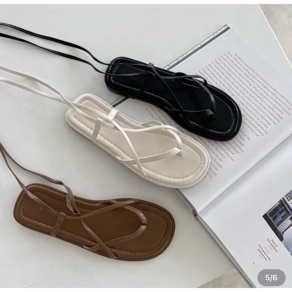 Giày Sandal Nữ Quấn Chiến Binh Cột Dây Đế Bằng Hot Mới Đen/ Trắng Đi Biển Đi Chơi Xinh SD-0317-giaysandalcaogot