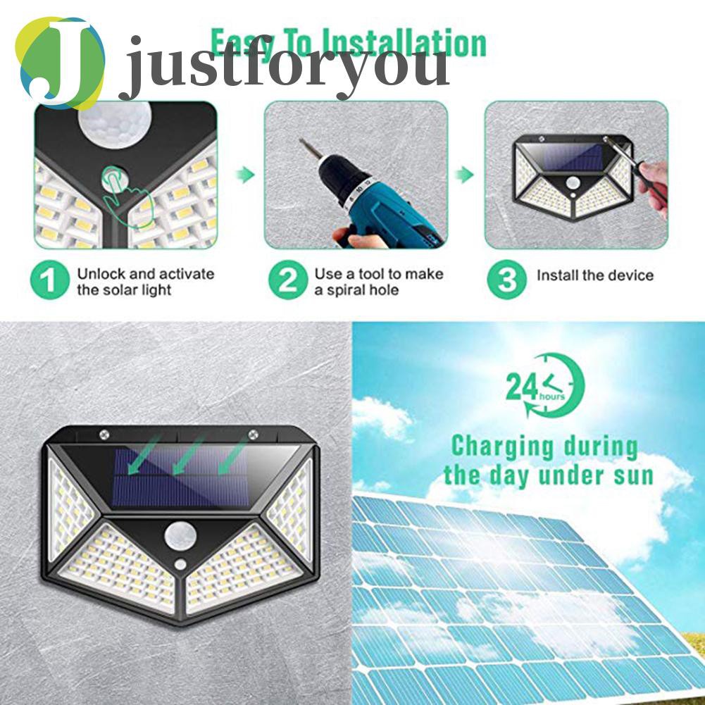 Đèn Led Năng Lượng Mặt Trời Gắn Tường Cảm Biến Chuyển Động Chống Thấm Nước 2 100led