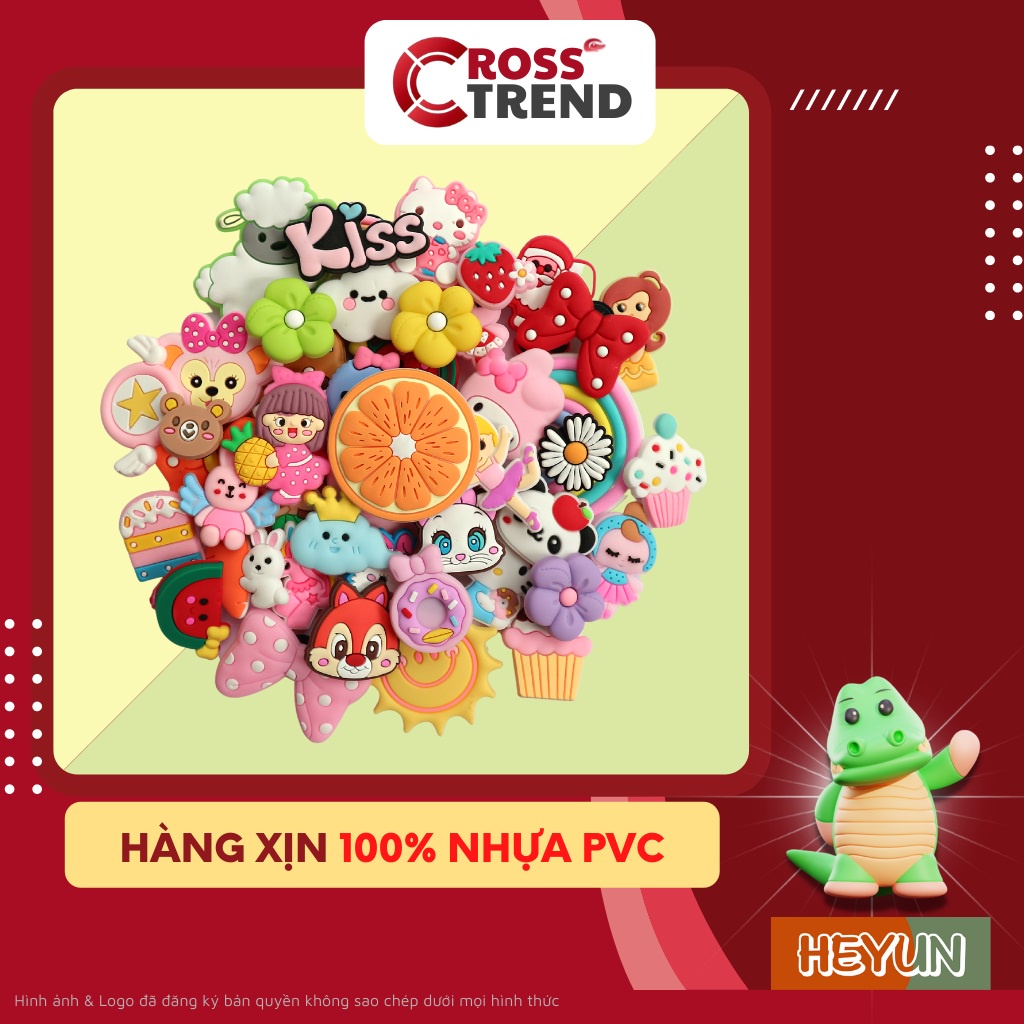 Combo 5 sticker dép crocs, Jibbitz  charm 2D gắn dép cross loại 1 nhựa PVC dày cao cấp CROSS TREND
