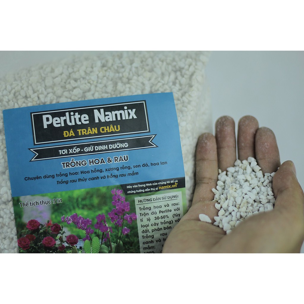 Đá Perlite (đá trân châu) Namix 5dm trồng hoa, rau, thủy canh