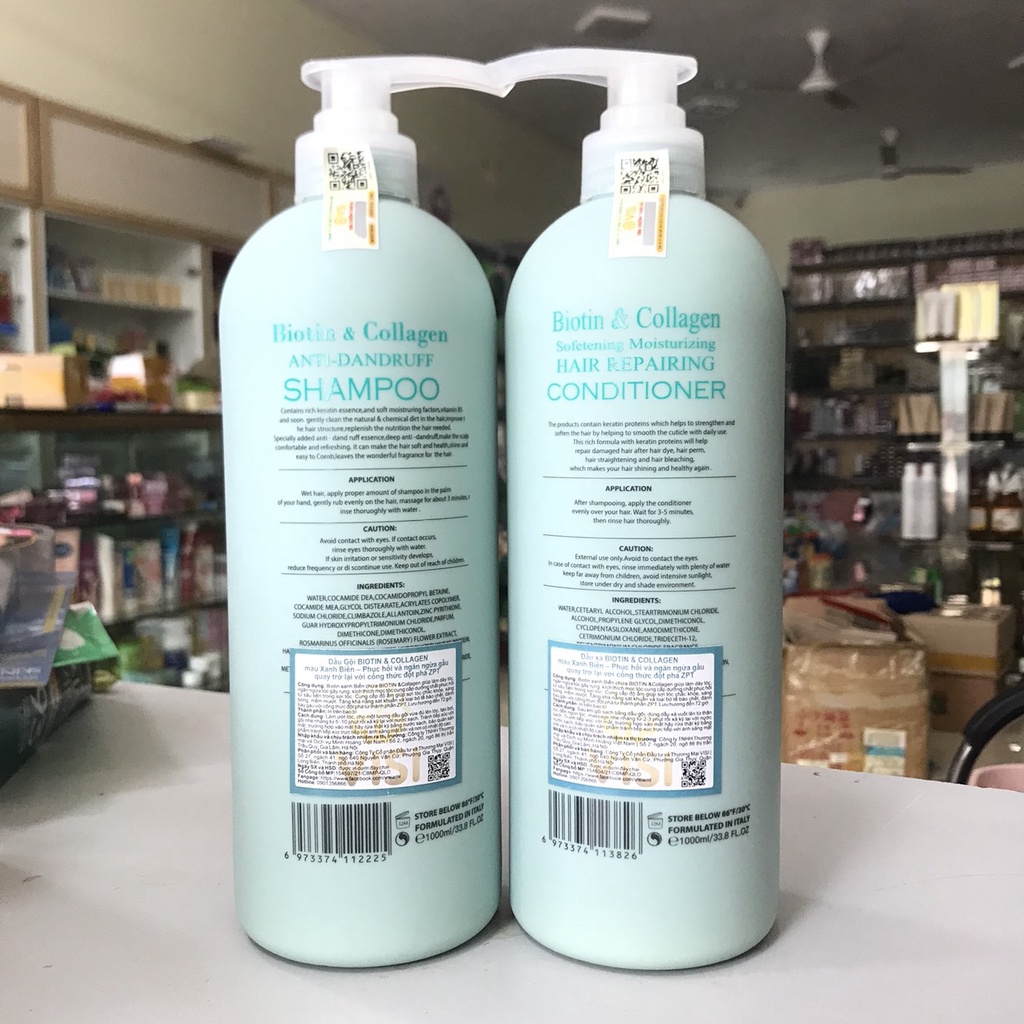 Bộ Dầu Gội Xả Tóc Biotin&Collagen 1L Xanh Biển Phục Hồi Và Ngăn Ngừa Gầu Vói Công Thức Đột Phá ZPT
