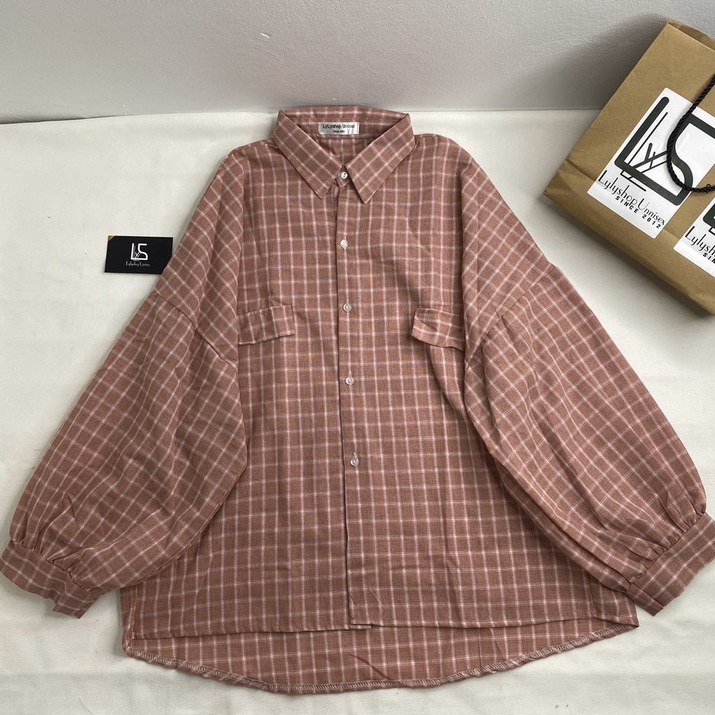 Áo sơ mi nữ LylyshopUnisex - M02, kiểu áo sơ mi oversize form rộng tay phồng kẻ sọc caro cho nữ mặc đi học, đi chơi | BigBuy360 - bigbuy360.vn