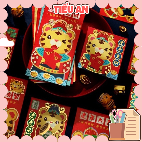 Set 4&amp;6 bao (gồm 4&amp;6 mẫu) lì xì Tết Nhâm Dần 2022 hình chú Hổ độc đáo - Giấy dày cao cấp