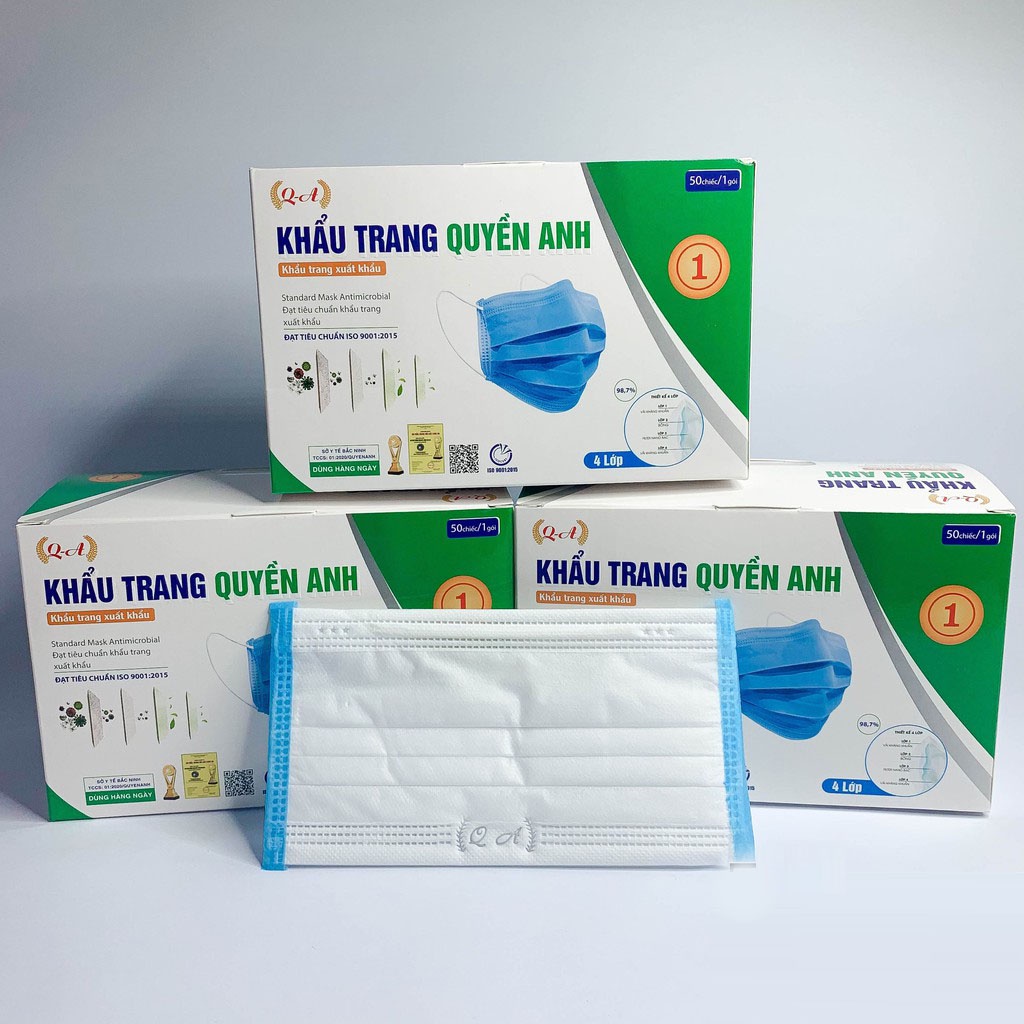 Khẩu trang y tế 4 lớp Quyền Anh 4 màu, Hàng chính hãng ( Hộp 50 cái )