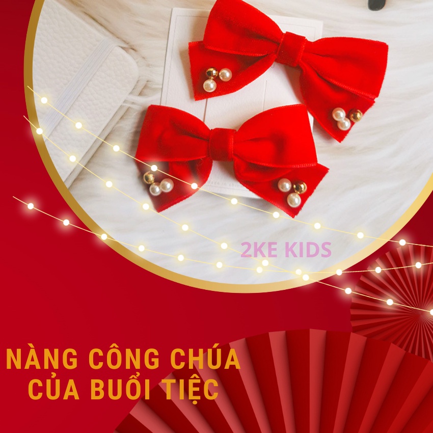 Kẹp tóc nơ hàn quốc cho bé gái màu đỏ làm phụ kiện tóc đi chơi noel ,tết, đi tiệc party-2ke kids