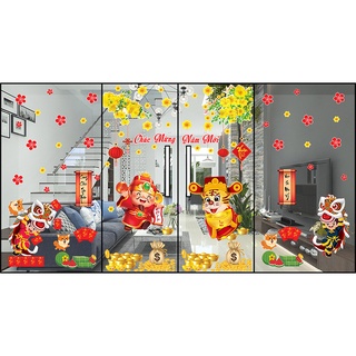 Decal tết 2023 dán tường dán cửa kính 2 mặt sẵn keo nhiều mẫu