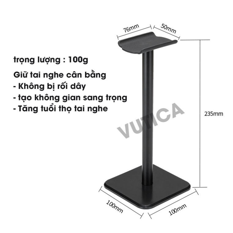 Giá treo tai nghe đế vuông chống trượt GTN02 chiều cao 235mm đầu tpu chống xước  tháo lắp tiện dụng có hộp đi kèm