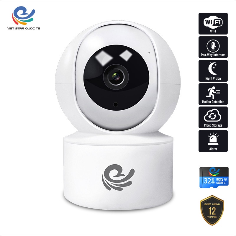 Camera Wifi  IP Quan Sát Trong Nhà Camera An Ninh Việt Star Quốc Tế CC2020 - 2.0 (1080FullHD) Khả Năng Lưu Trữ Cao