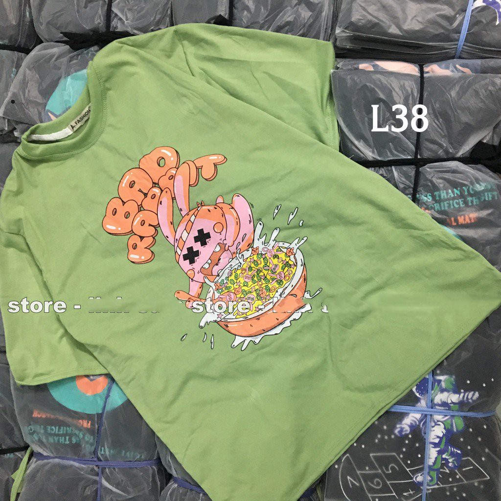 Áo thun 𝑭𝒓𝒆𝒆𝒔𝒉𝒊𝒑 Áo phông form rộng dáng Unisex L38, mặc lớp, nhóm, cặp in chữ BAD RABBIT NẤU ĂN màu xanh.