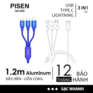 Dây cáp sạc đa năng Pisen Linghtning type-c usb 1,20m Chính Hãng cho điện thoại
