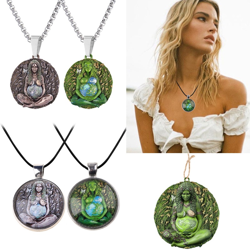 Mặt Dây Chuyền Hình Tượng Nữ Thần Của Mẹ Trái Đất Xanh Lá Millennial Gaia