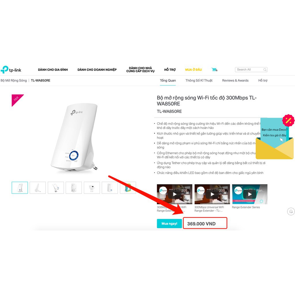 TP-Link N 300Mbps Mở rộng sóng Wifi Kích sóng wifi Tăng cường mạng Wifi -TL-WA850RE - Hàng Chính Hãng | BigBuy360 - bigbuy360.vn