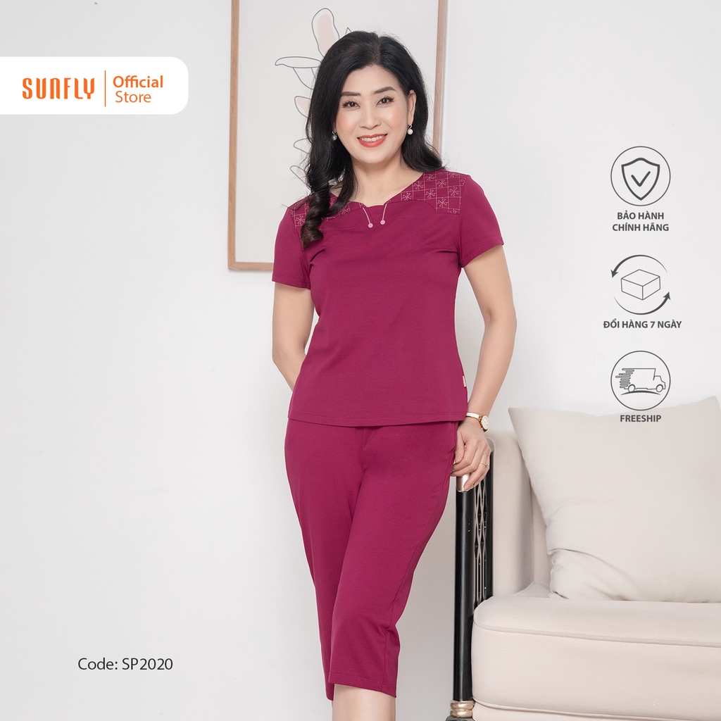 Bộ đồ mặc nhà nữ cotton SUNFLY áo cộc tay, quần ngố SP2020