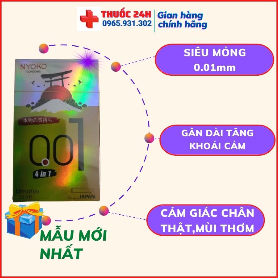 Bao cao su trơn siêu mỏng NYOKO 0.01mm nhật bản nhiều Gel,Mùi thơm tăng kích thích 1 Hộp 12 bao