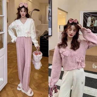 Áo Khoác Len Cổ V Có Nơ Hoa Nổi 4 Khuy Tay Dài | Smide Clothing