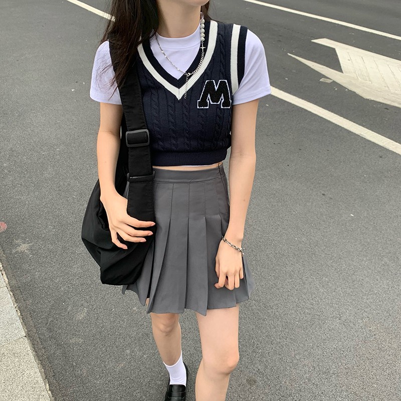 Áo kiểu ZHELIHANGFEI vải dệt kim không tay hở eo quyến rũ trẻ trung phong cách Mỹ