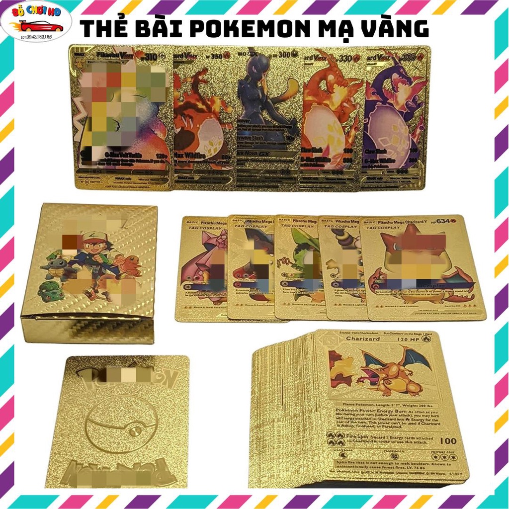 Thẻ pokemon mạ vàng cao cấp, bài pokemon vàng bạc đen lấp lánh đồ chơi pokemon cho bé