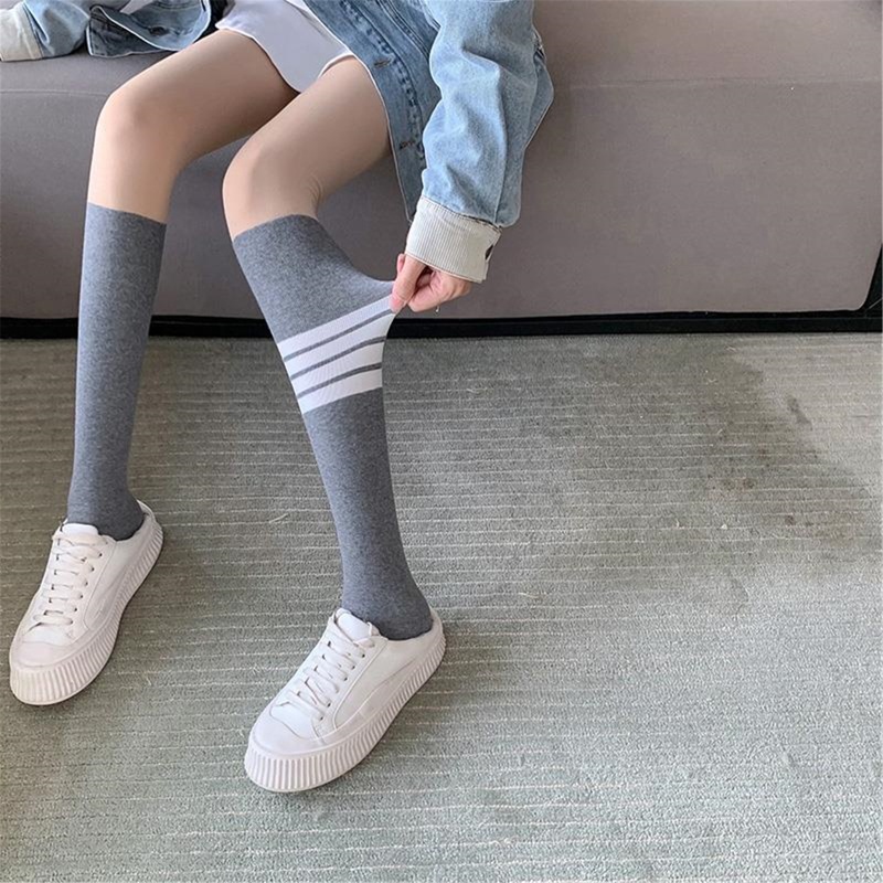 Xiangbao Quần Tất Dài Giả Sọc Chắp Vá Màu Dành Cho Nữ