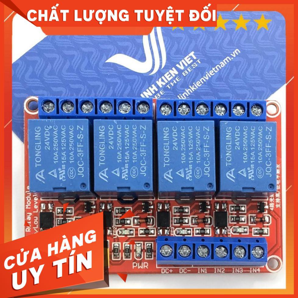 Module Relay 4 Kênh 24VDC hoặc 12VDC chọn mức kích hoạt - S4H24