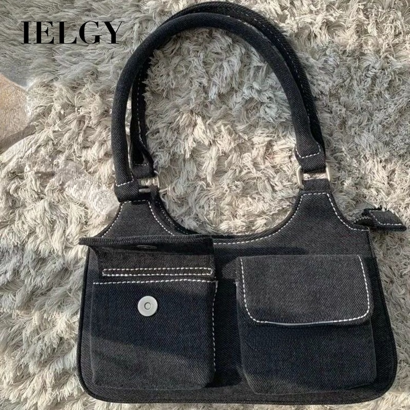 Túi đeo vai IELGY vải denim hai ngăn cỡ nhỏ phong cách cổ điển