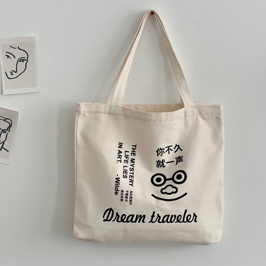 Túi tote đi học nữ vải Canvas hàn quốc giá rẻ in hình Dream traveler AH1599