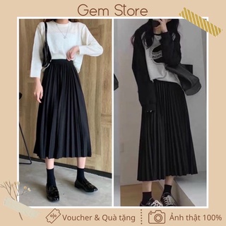 Chân váy xếp ly Midi màu đen kiểu dáng basic dễ phối đồ - Hàng loại 1 có sẵn