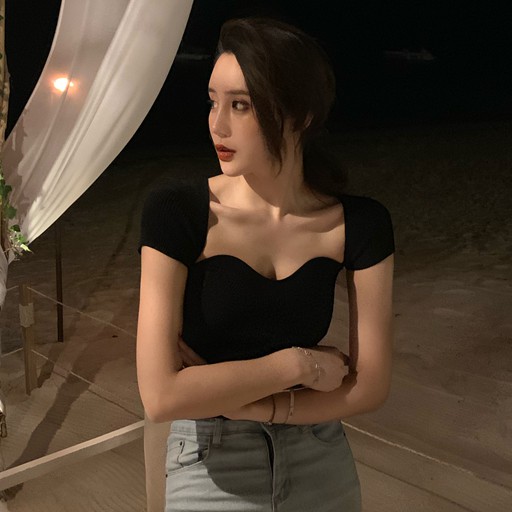 Cocory vn Áo Crop Top Màu Trơn Tay Ngắn Gợi Cảm Quyến Rũ Thời Trang Cho Nữ