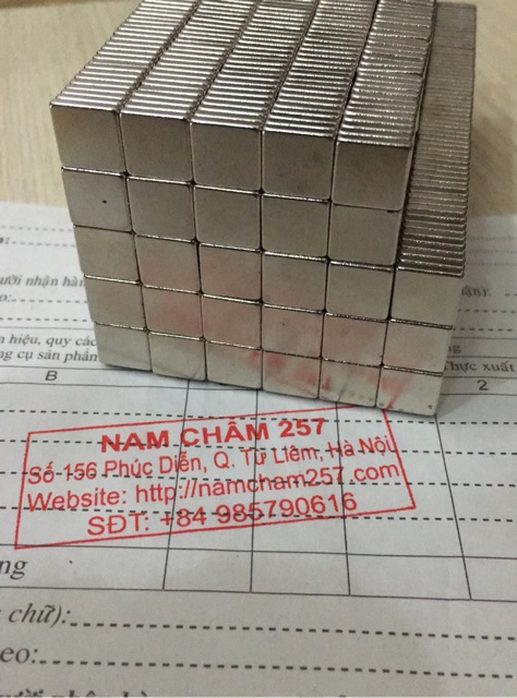 Nam châm viên khối 10x10x2mm, loại nam châm trắng đất hiếm 10x10x2mm lực hút mạnh