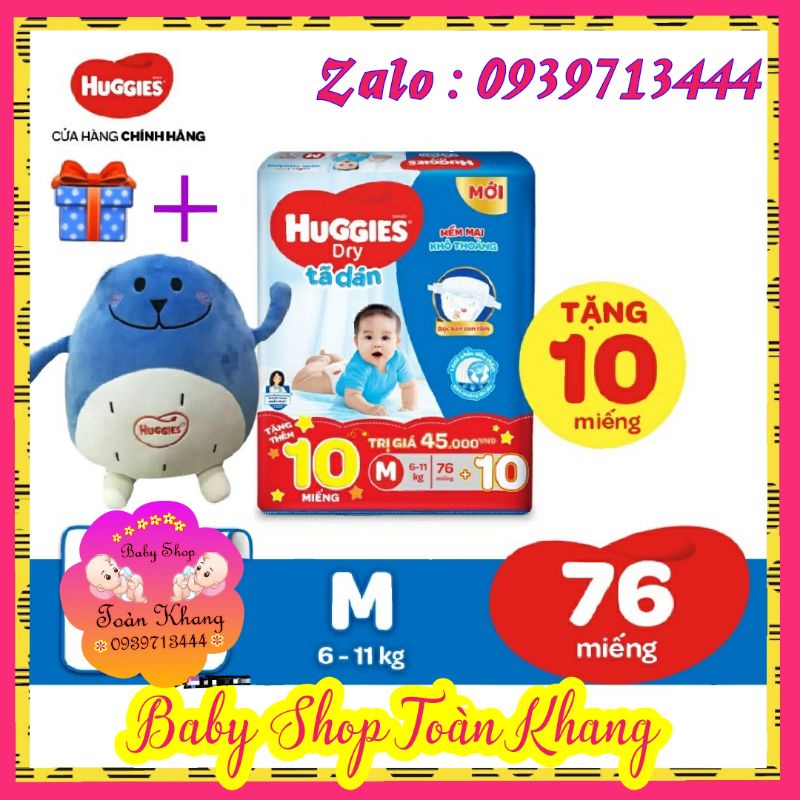 TẶNG GẤU LẬT LĂNTÃ DÁN HUGGIES BỌC KÉN CON TẰM SIZE M76+10