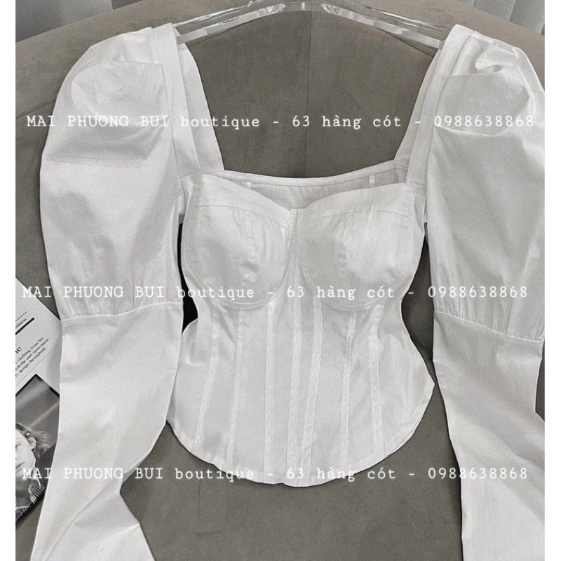 [ẢNH THẬT] Áo Tiểu Thư Tay Bồng Nâng Ngực Chất Tơ Lụa Công Sở Cổ Vuông Hàn Quốc