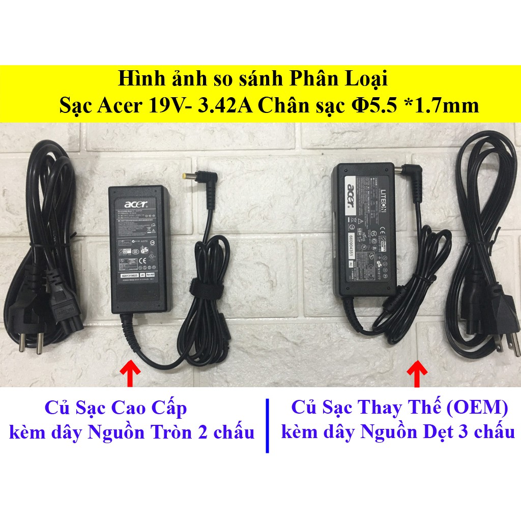 Sạc Laptop Acer 19V–3.42A – 65W (Adapter Acer 19V – 3.42A – 65W) Kèm dây nguồn